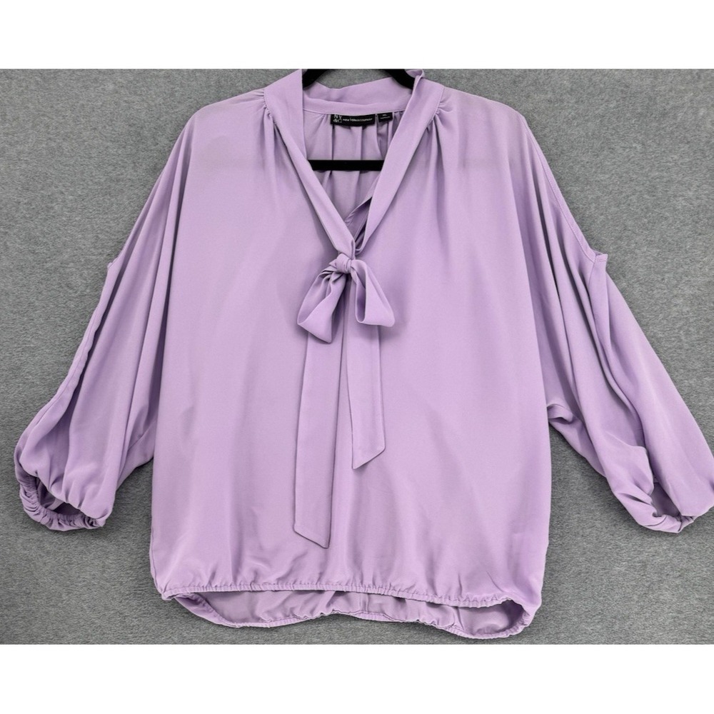 Lavender Cold Shoulder Blouse XL NY & Co Tie Neck 3/4 Sleeve Top